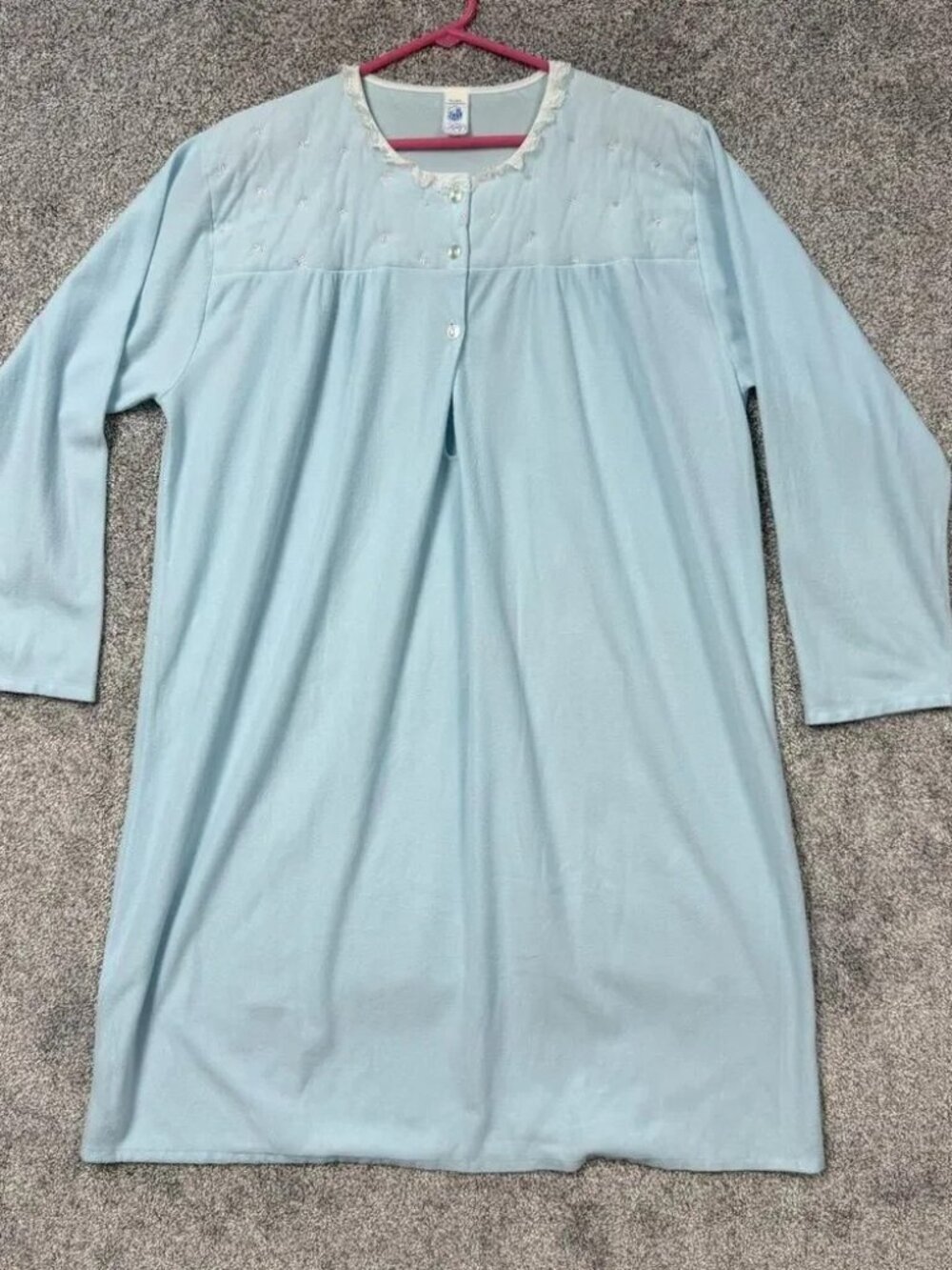 VTG 60s 70s Katz Nightgown Womens 2X Plus Blue Embroidered Lace Ruffle